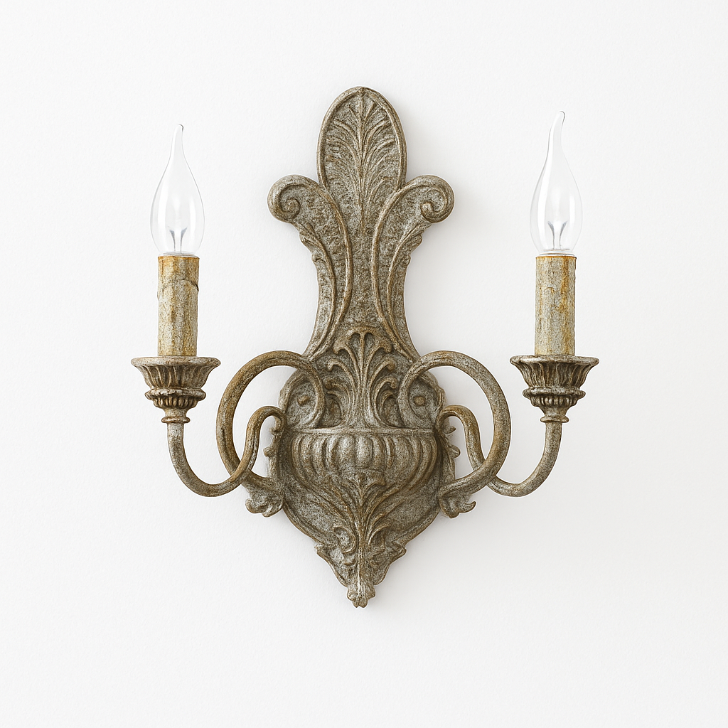 Applique murale à double tête en fer antique style français - vue 3 sur 6