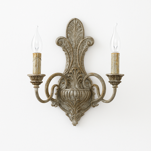 Applique murale à double tête en fer antique style français - vue 3 sur 6
