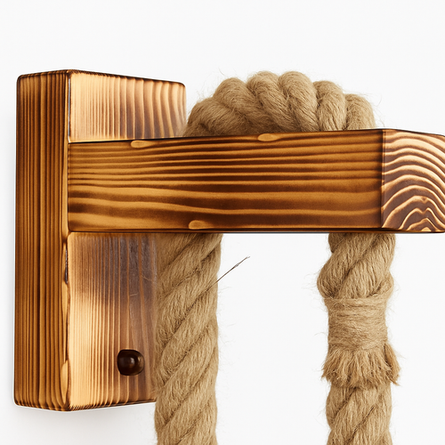 Vintage wood and rope wall light industrial retro style - vue 4 sur 10