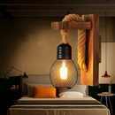 Vintage wood and rope wall light industrial retro style