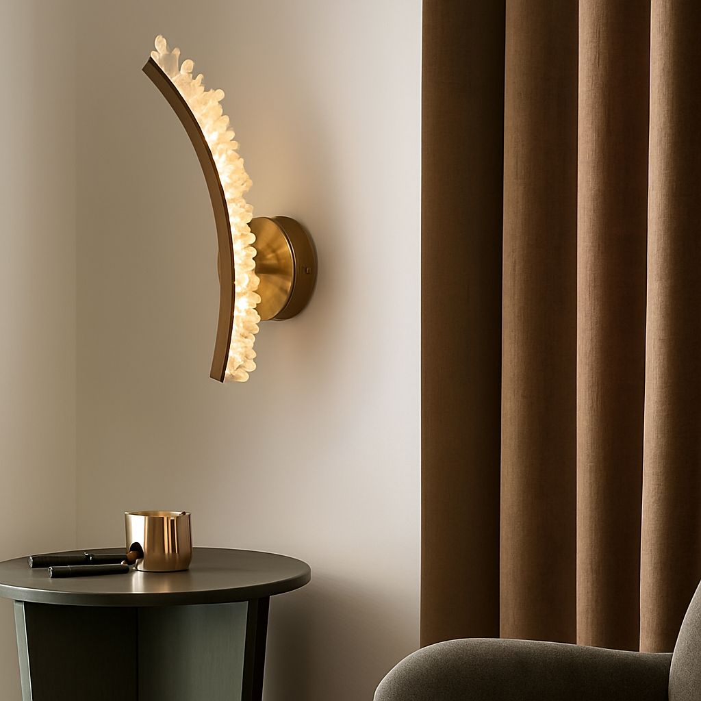 applique murale en cristal naturel et métal doré pour décoration d'ambiance - vue 6 sur 8
