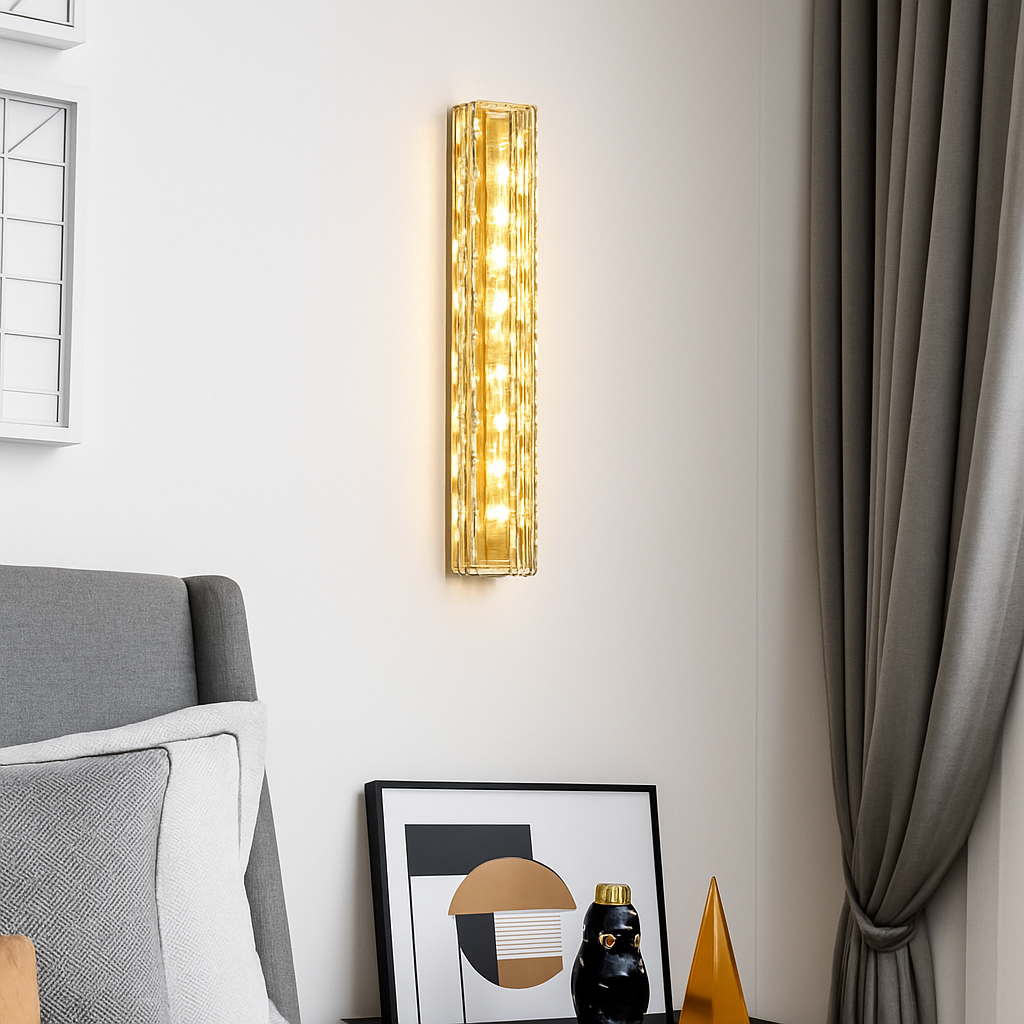 applique murale en cuivre design minimaliste avec lumière en cristal - vue 3 sur 8
