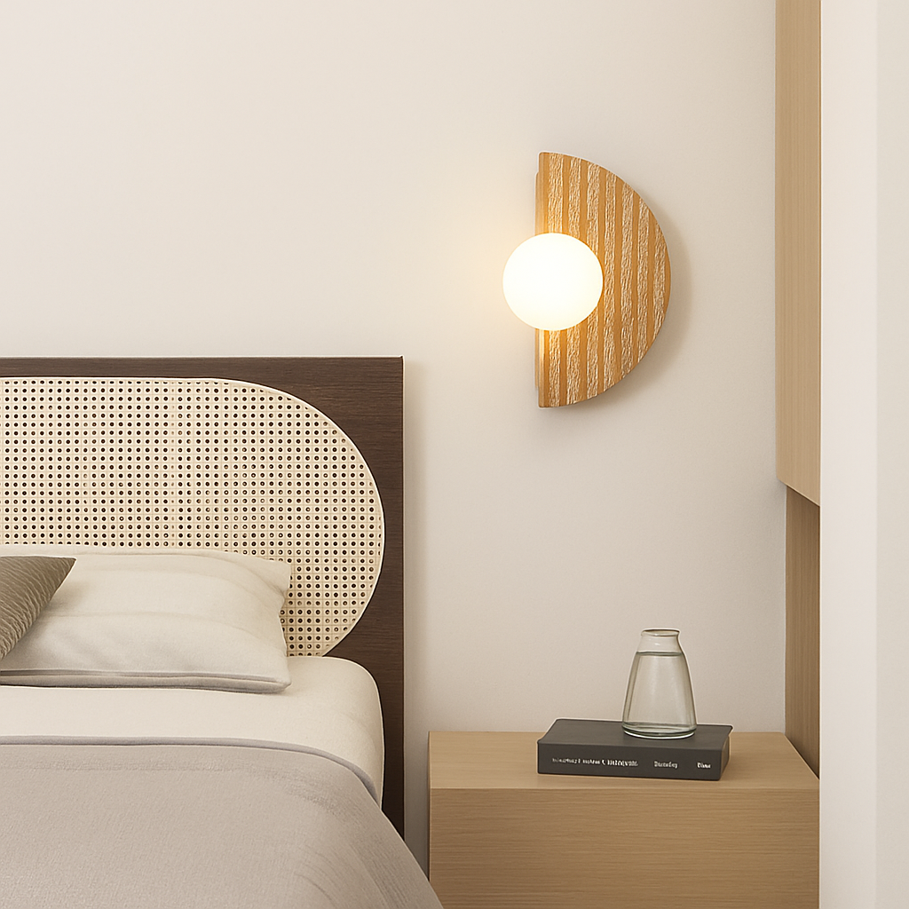 applique murale en pierre naturelle demi-cercle avec ampoule intégrée - vue 3 sur 6