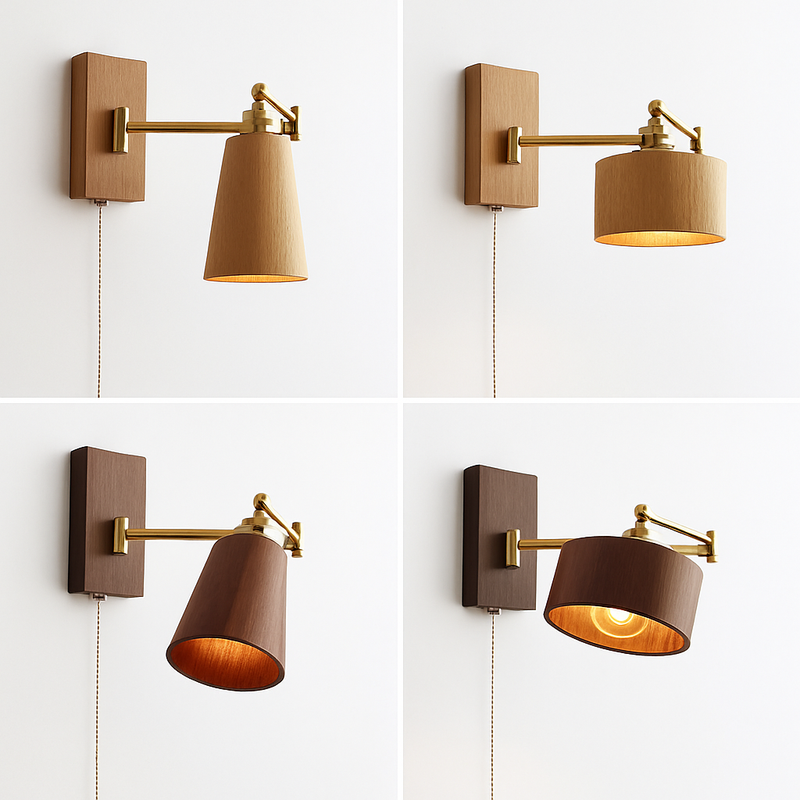 applique murale iwhd en bois de frêne et noyer avec interrupteur à chaîne