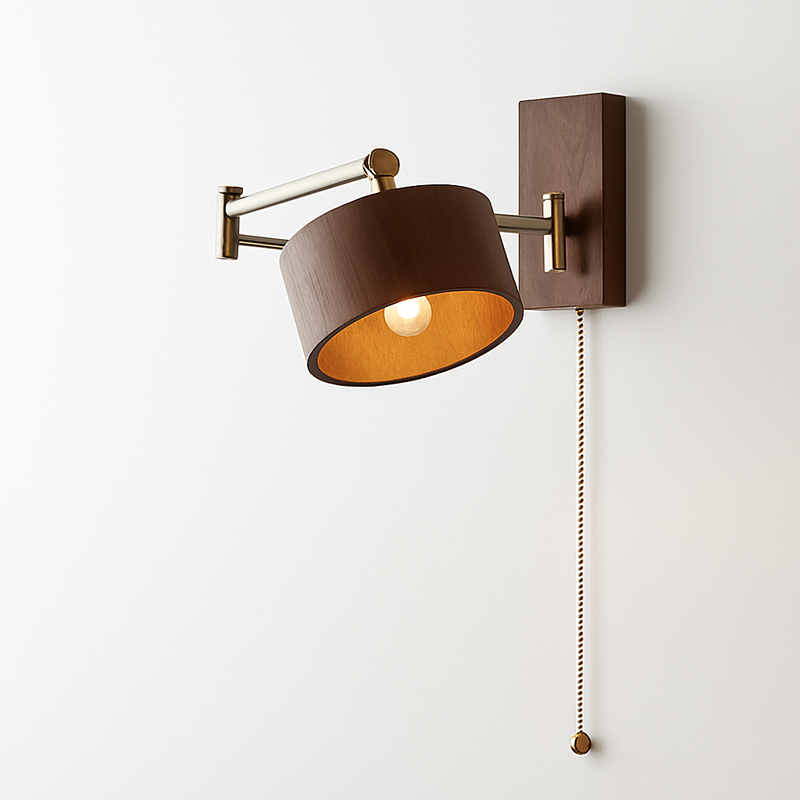 applique murale iwhd en bois de frêne et noyer avec interrupteur à chaîne