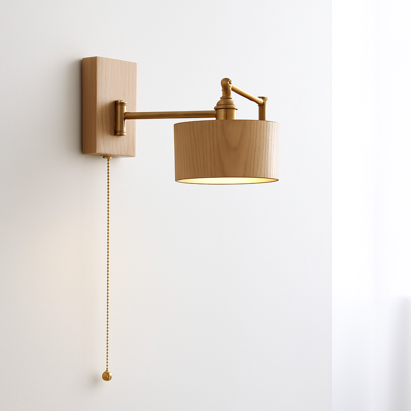 applique murale iwhd en bois de frêne et noyer avec interrupteur à chaîne