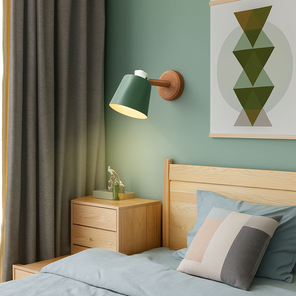Applique murale LED abat-jour orientable en métal et support en bois - vue 4 sur 11