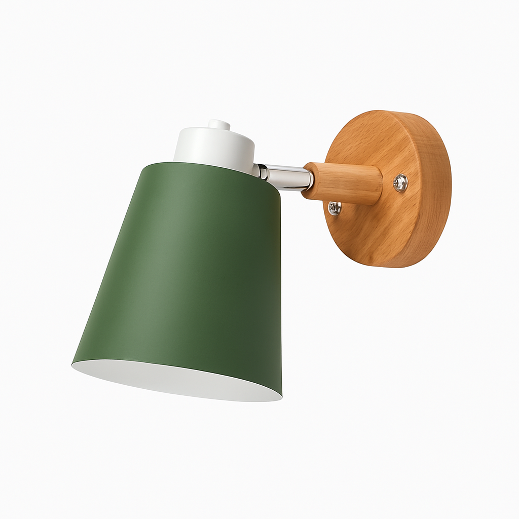 Applique murale LED abat-jour orientable en métal et support en bois - vue 7 sur 11