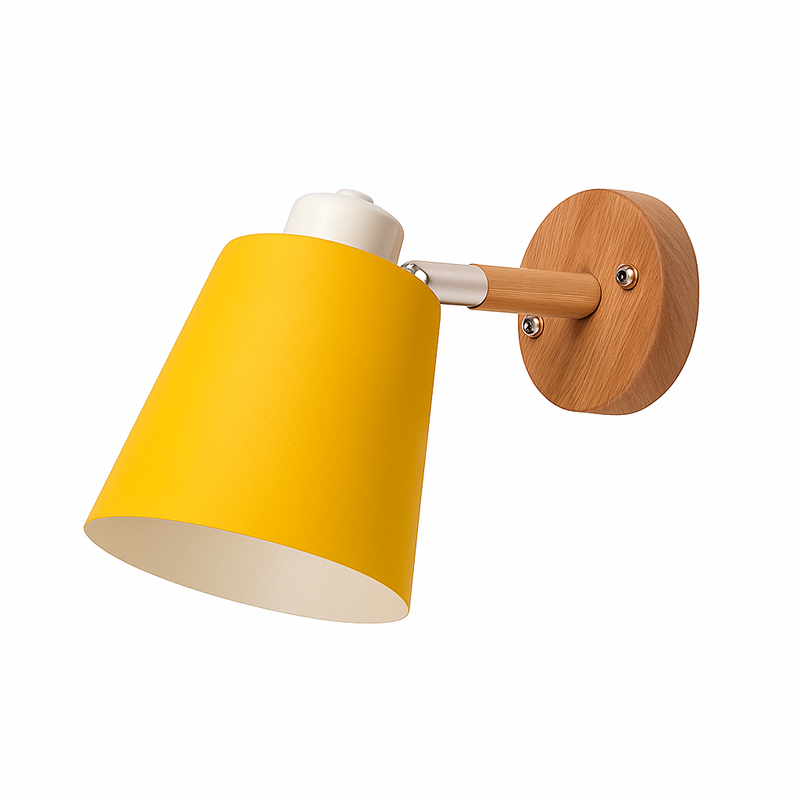 Applique murale LED abat-jour orientable en métal et support en bois