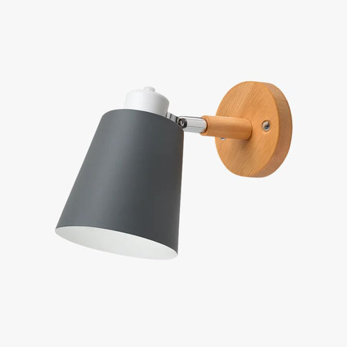 Applique murale LED abat-jour orientable en métal et support en bois