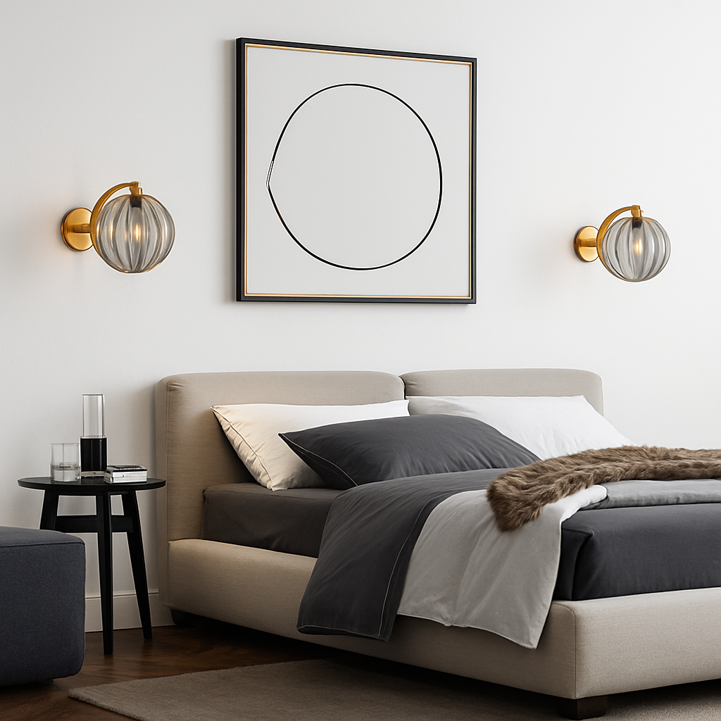 Applique murale LED avec tige dorée et boule en verre colorée - vue 4 sur 10