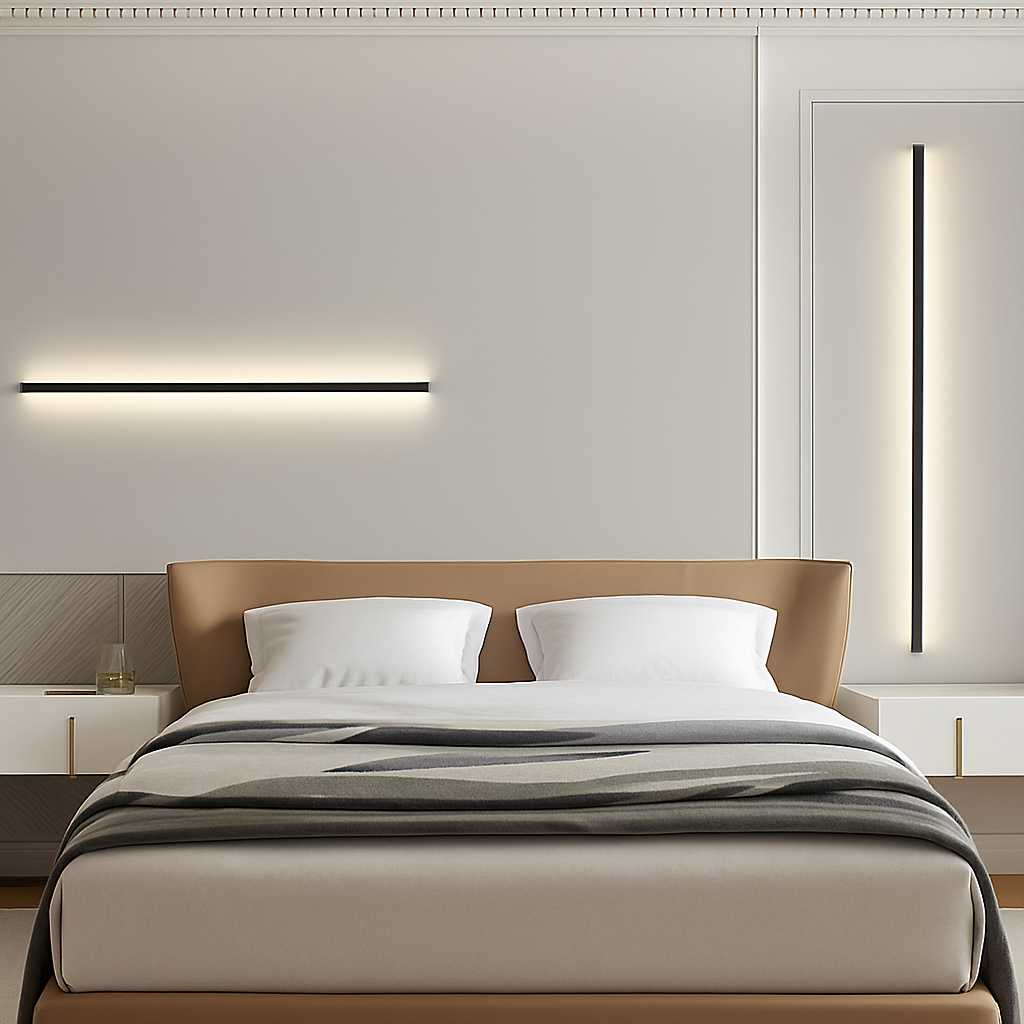 minimalist cuboid LED wall light in aluminum with dimmable remote control - vue 3 sur 22