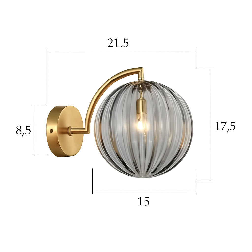 Applique murale LED doré avec boule en verre fumé Scone - vue 8 sur 9
