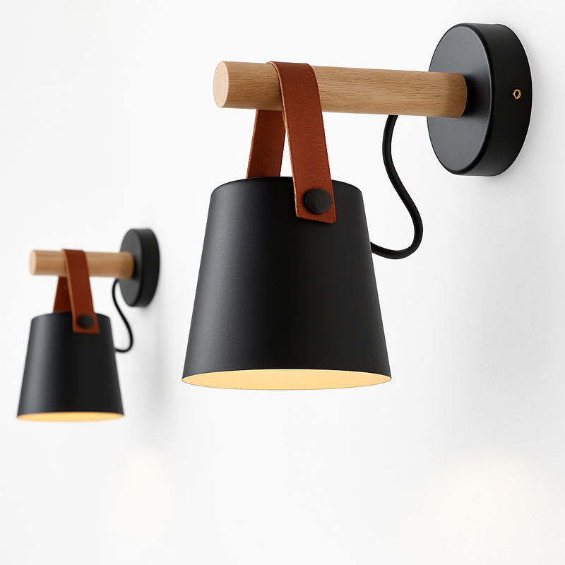 Applique murale LED en bois avec abat-jour suspendu