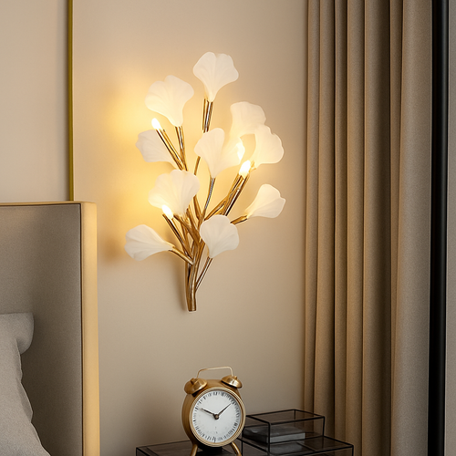 applique murale led en céramique avec motif de fleurs romantiques et feuilles - vue 2 sur 8