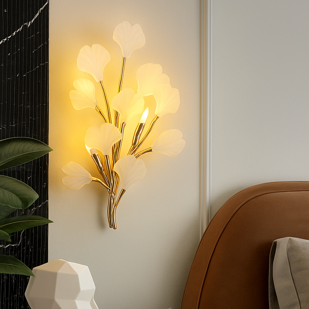 applique murale led en céramique avec motif de fleurs romantiques et feuilles - vue 3 sur 8