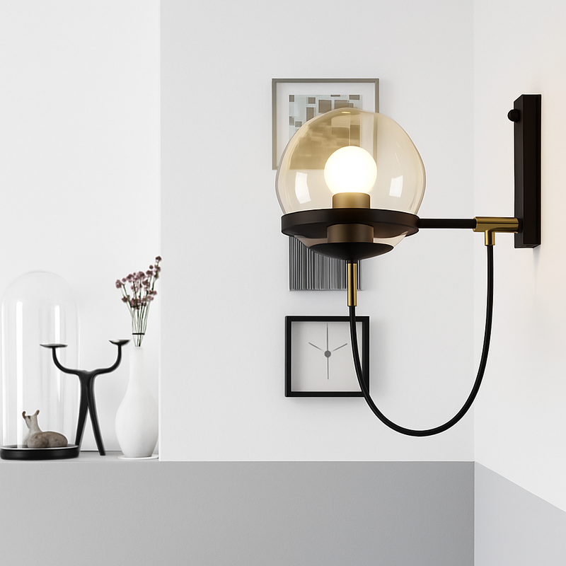 Applique murale LED métal et boule en verre