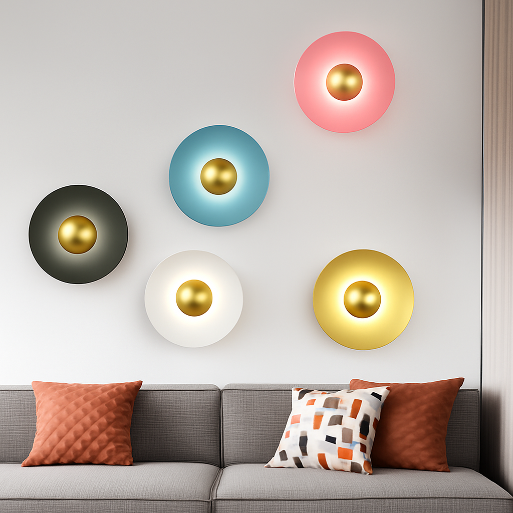 applique murale led macaron frisbee nordique décorative - vue 5 sur 11