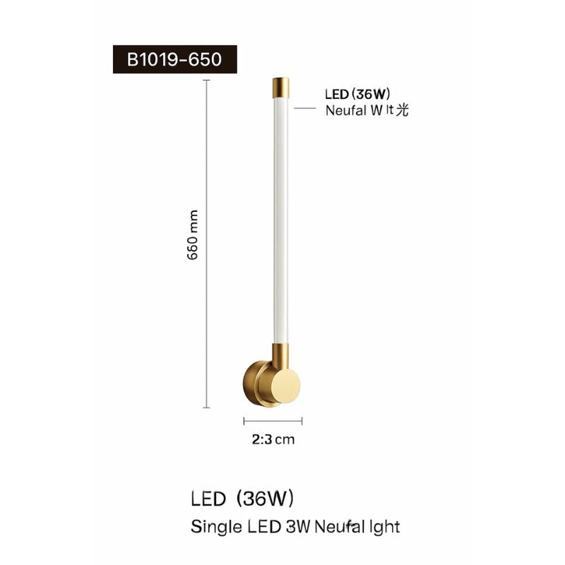 Minimalist LED wall light in copper and acrylic nordic style