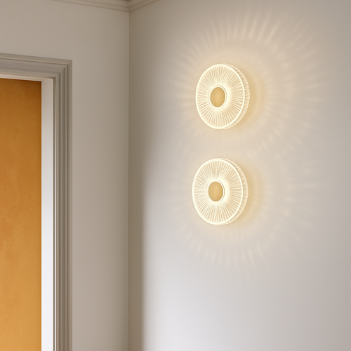 applique murale led ronde en acrylique et laiton doré 3 variables