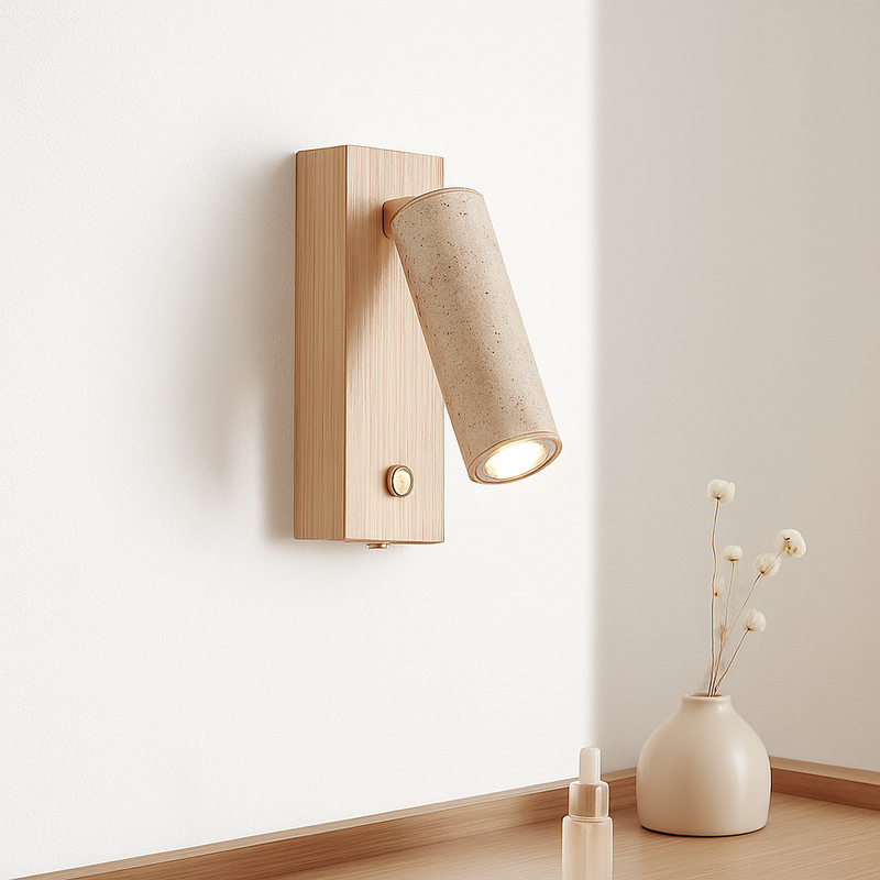 Applique murale led rotative lecture étude wabi-sabi bois noyer