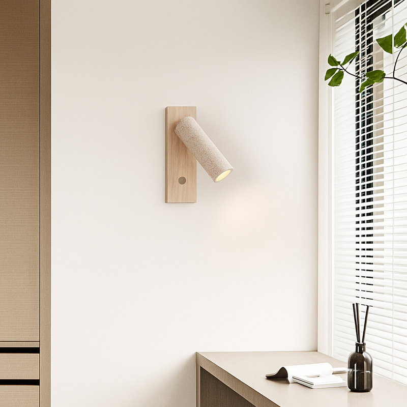 Applique murale led rotative lecture étude wabi-sabi bois noyer