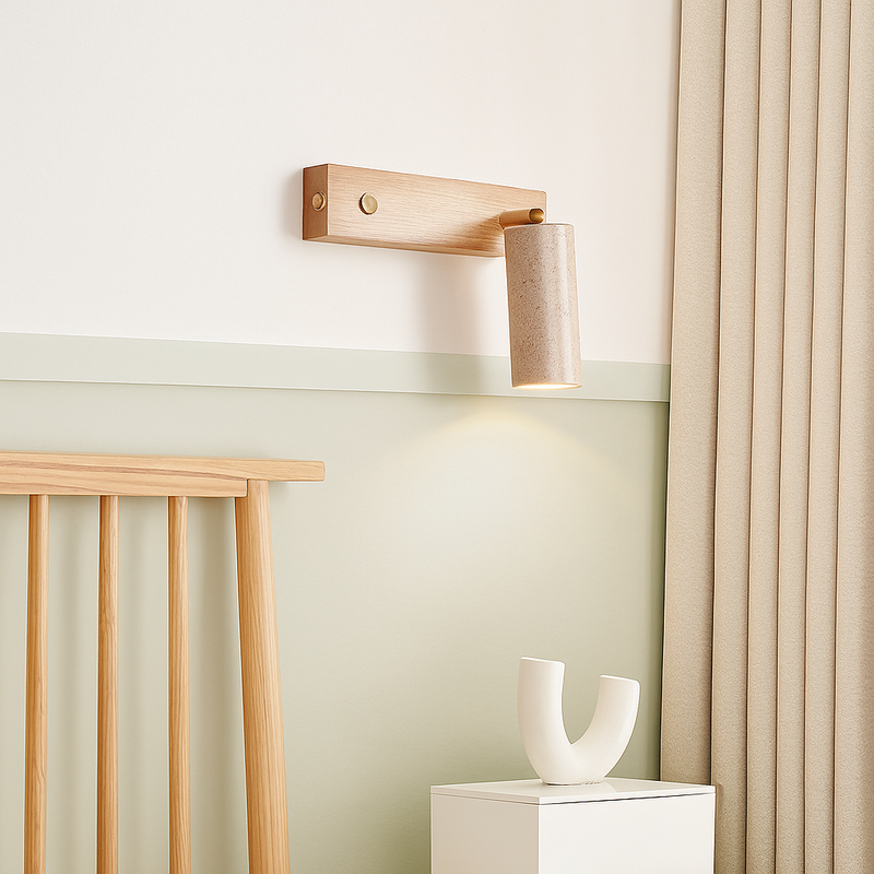 Applique murale led rotative lecture étude wabi-sabi bois noyer