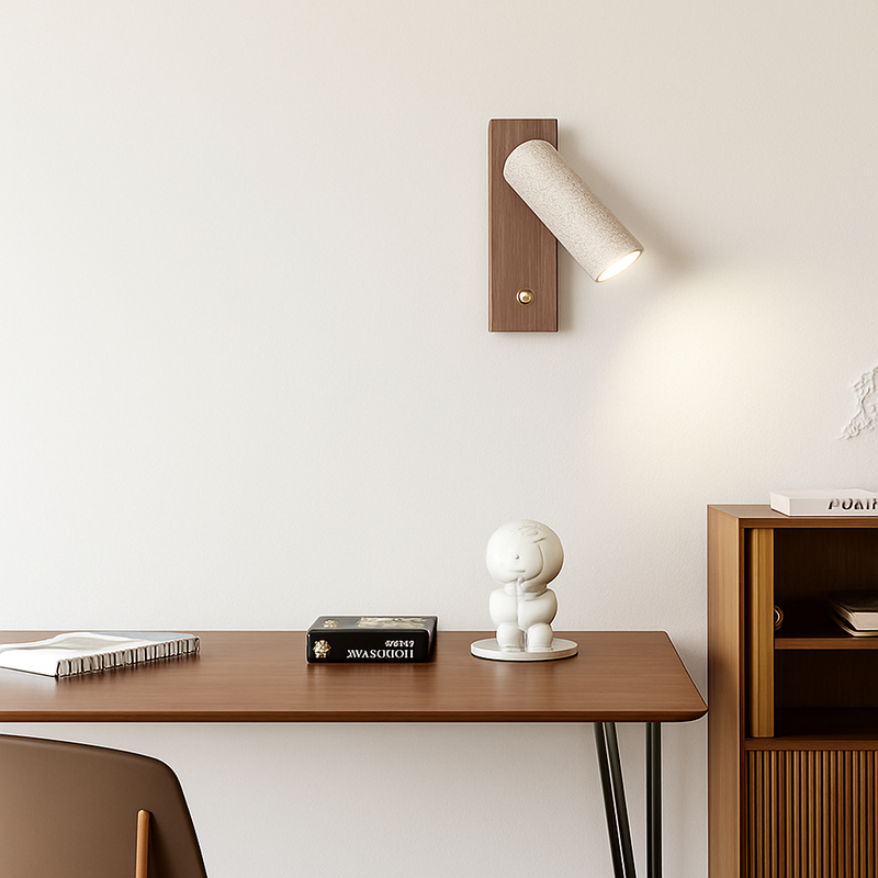 Applique murale led rotative lecture étude wabi-sabi bois noyer