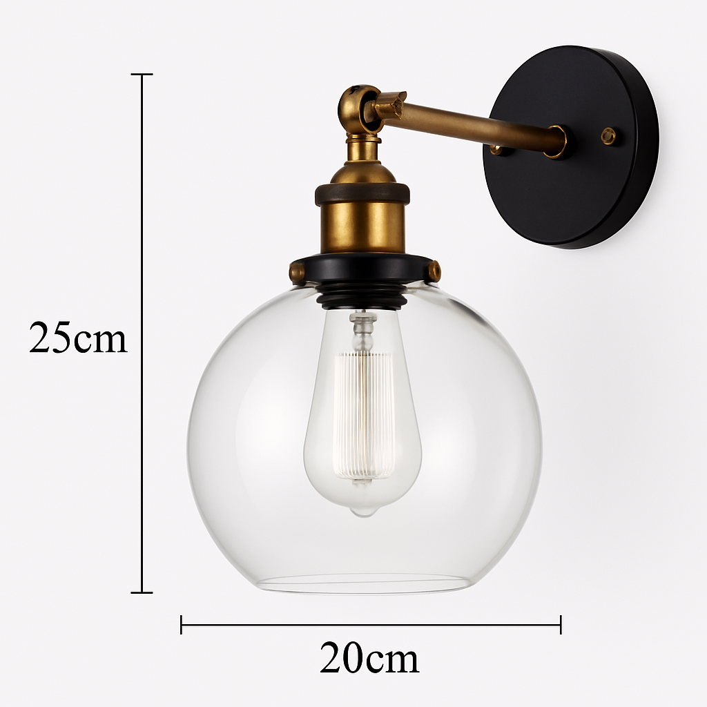 Applique murale LED vintage rustique en verre et doré - vue 4 sur 9