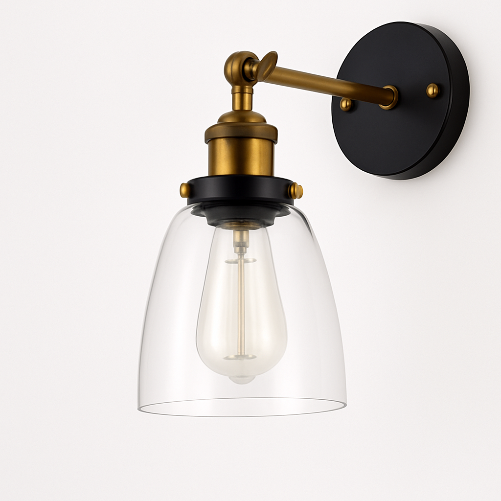 Applique murale LED vintage rustique en verre et doré - vue 7 sur 9