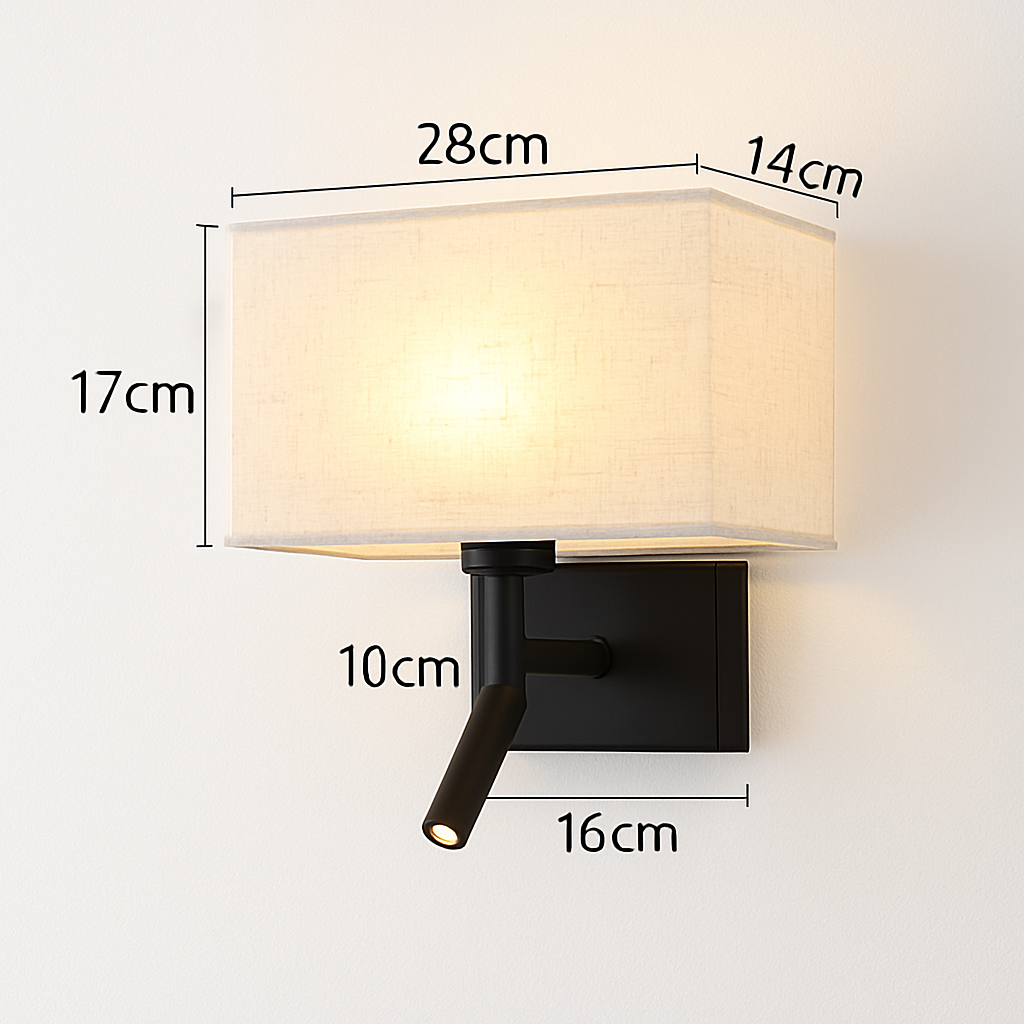 applique murale moderne abat jour tissu avec spot réglable 360 degrés - vue 12 sur 14