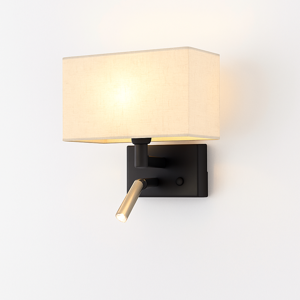 applique murale moderne abat jour tissu avec spot réglable 360 degrés - vue 6 sur 14