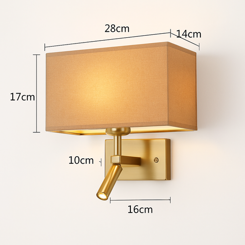 applique murale moderne abat jour tissu avec spot réglable 360 degrés