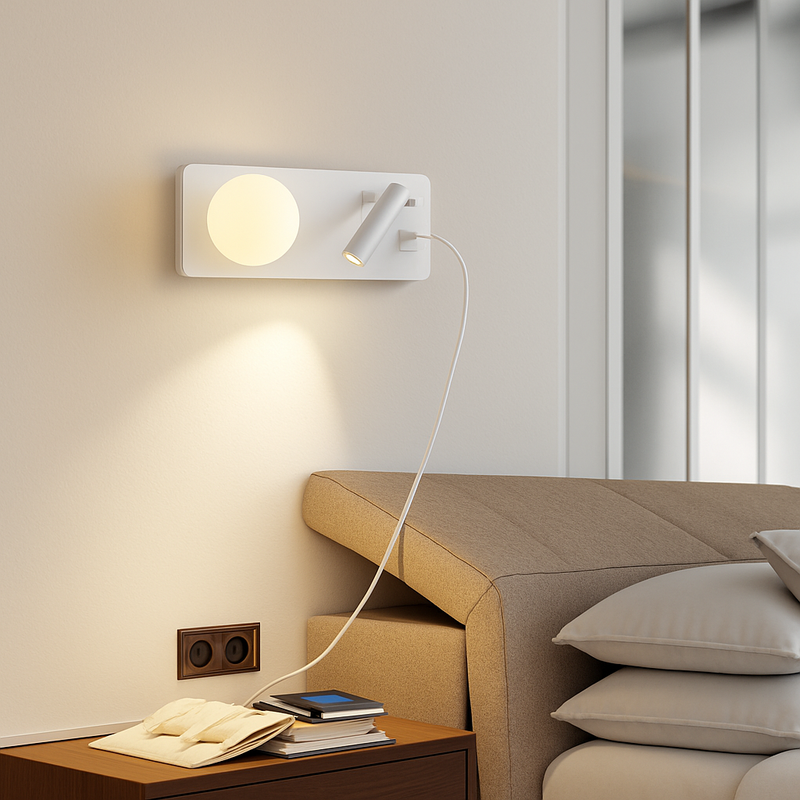 applique murale moderne avec double interrupteur et port usb