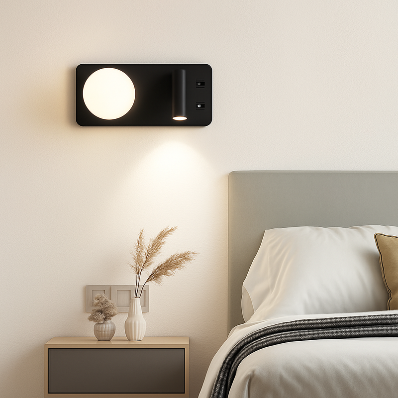 applique murale moderne avec double interrupteur et port usb