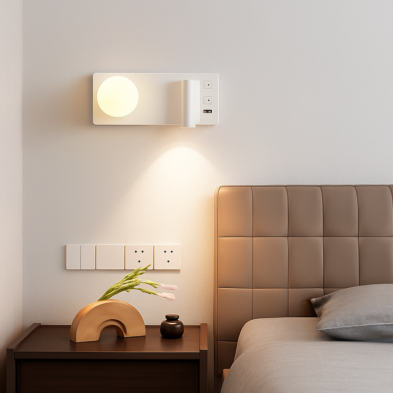 applique murale moderne avec double interrupteur et port usb