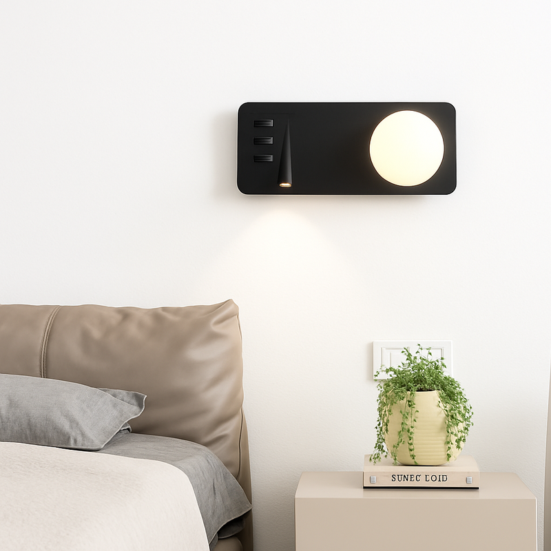 applique murale moderne avec double interrupteur et port usb