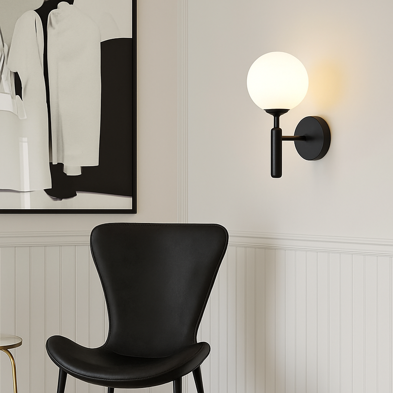 Applique murale moderne LED avec boule en verre et support cylindrique Sconce