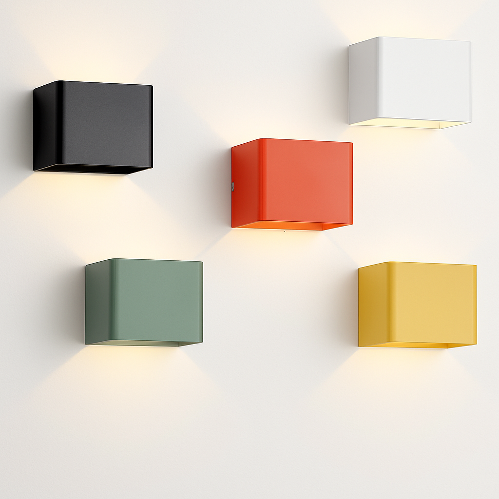 Applique murale moderne LED avec cube métal coloré - vue 3 sur 4