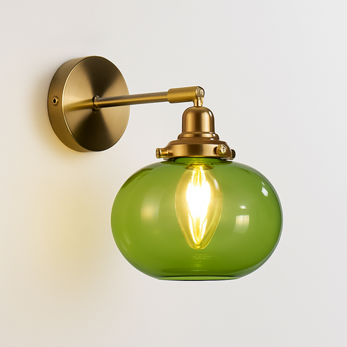 applique murale nordique en verre et laiton avec miroir à led