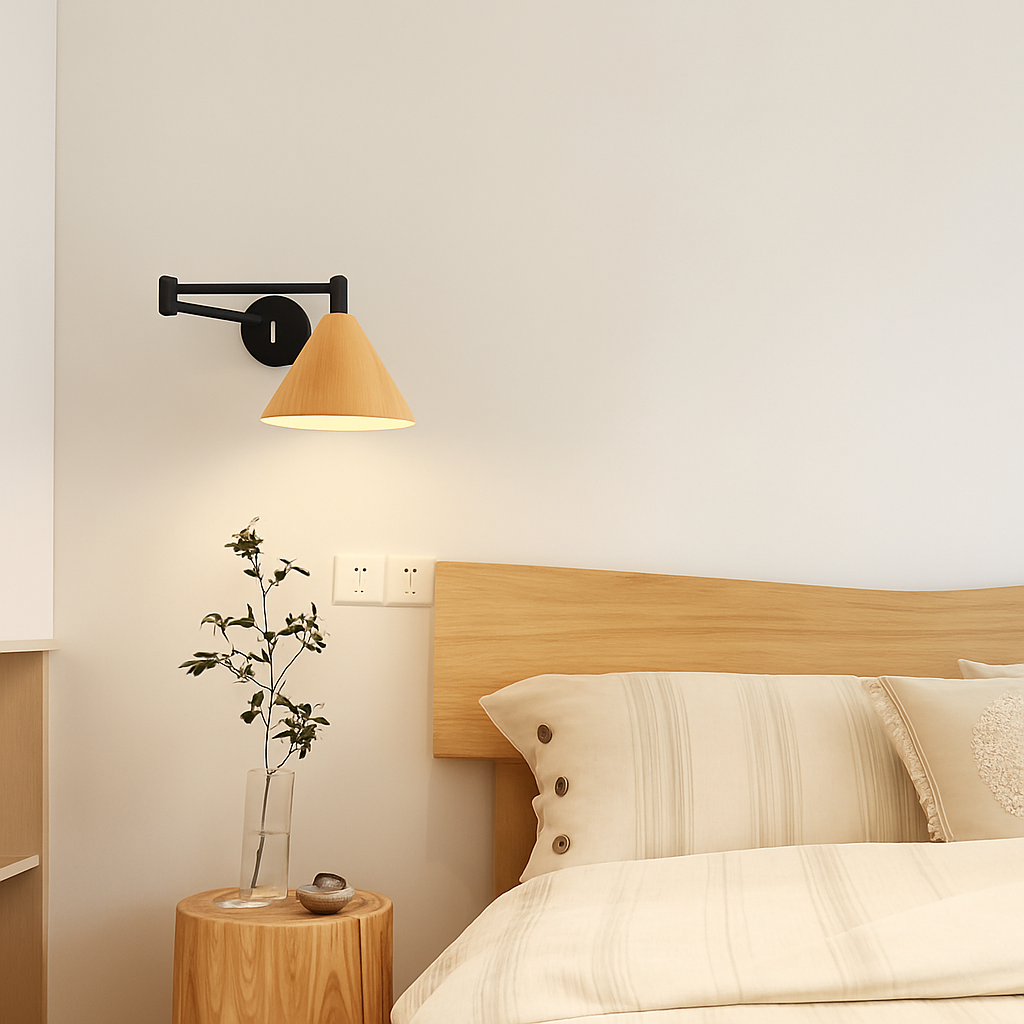 applique murale nordique grain de bois bras bascule style japonais rétractable pliable - vue 6 sur 10