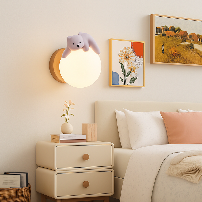 applique murale ours et lune pour éclairage de chevet enfant