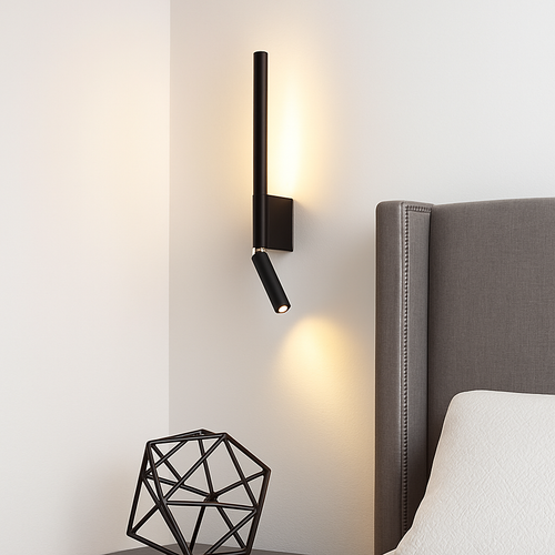 Adjustable 330 degree rotating wall light with reading lamp switch, minimalist nordic hotel and master bedroom - vue 4 sur 8