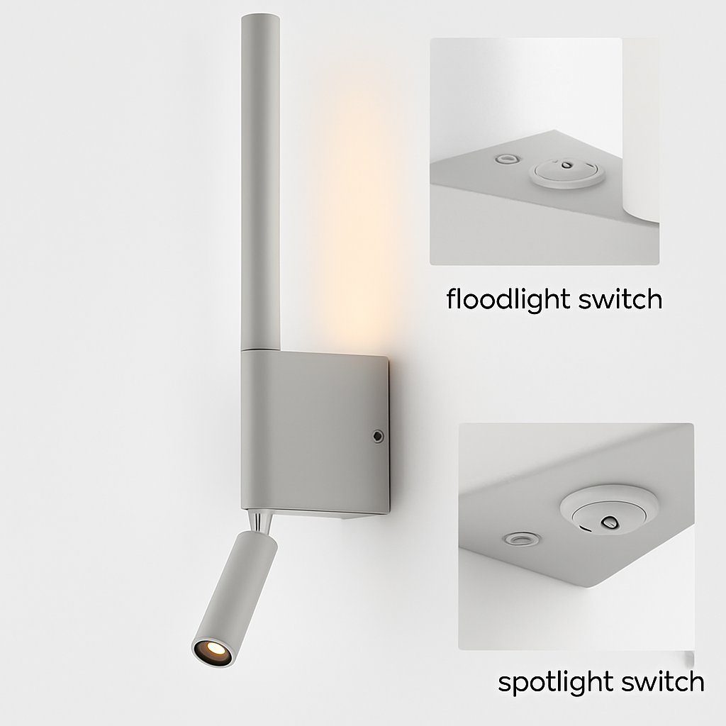 Adjustable 330 degree rotating wall light with reading lamp switch, minimalist nordic hotel and master bedroom - vue 6 sur 8