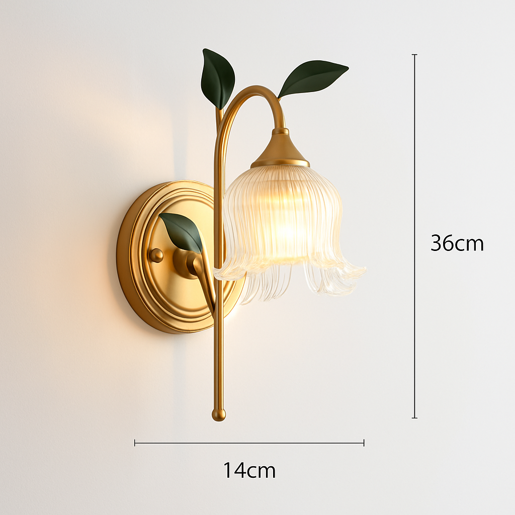 Applique murale rétro campagne dorée feuille verte Led Europe - vue 4 sur 7