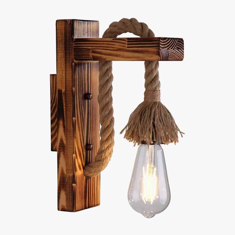 applique murale rétro vintage en bois avec corde de chanvre
