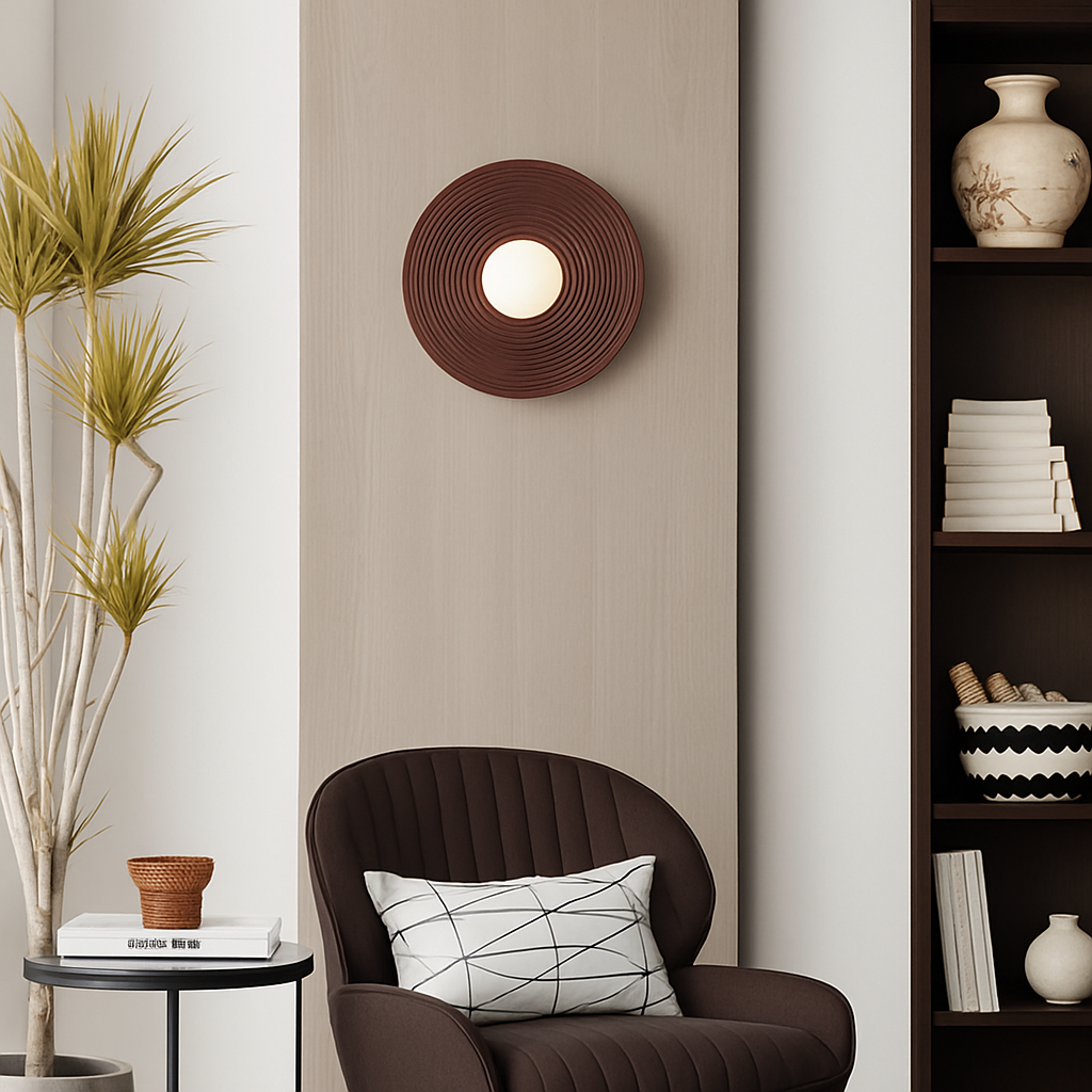 applique murale ronde en bois avec éclairage blanc pour hôtel boutique