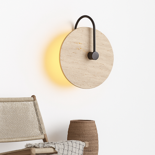 applique murale ronde japonaise en travertin à led pour éclairage d'ambiance - vue 4 sur 11