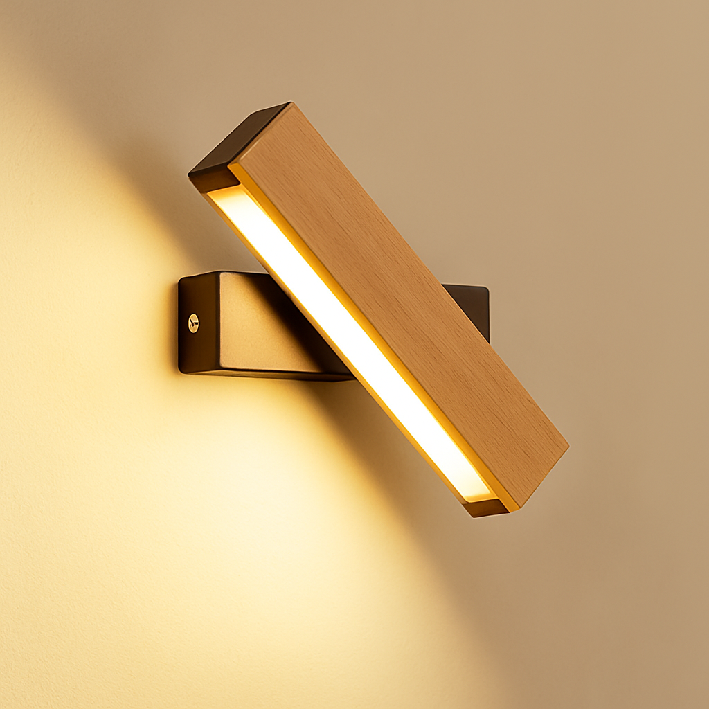 Applique murale rotative nordique en bois massif led réglable - vue 2 sur 22