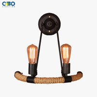 Vintage hemp rope and iron double head wall light